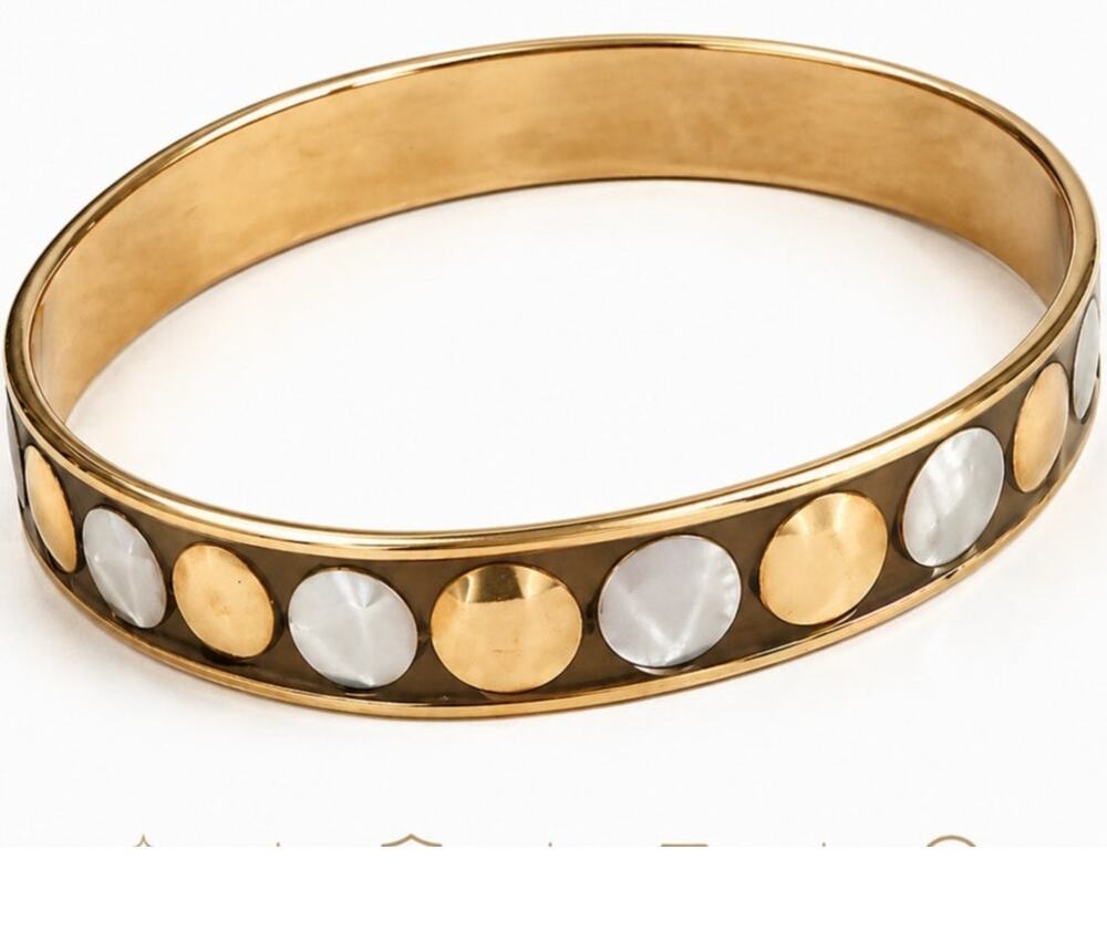 Two Tone Studded Bangle Bracelet Gold Silver Metal